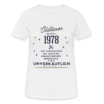Oldtimer Baujahr 1978 T-Shirt Geburtstagsshirt - Frauen T-Shirt atmungsaktiv - Weiß - Vorne - AI Model Female 172 dark (172cm)