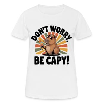 Ne t’inquiète pas, sois capy ! Pose latérale - T-shirt respirant Femme - blanc - Devant - AI Model Female 172 dark (172cm)