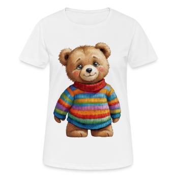 Un joli ours en peluche dans un pull rayé coloré - T-shirt respirant Femme - blanc - Devant - AI Model Female 172 dark (172cm)