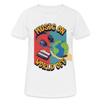 Musik Shirt – Music On World Off - Frauen T-Shirt atmungsaktiv - Weiß - Vorne - AI Model Female 172 dark (172cm)