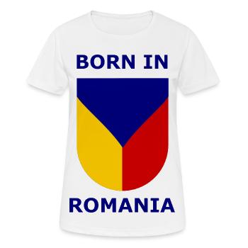 Né en Roumanie Shield - T-shirt respirant Femme - blanc - Devant - AI Model Female 172 dark (172cm)