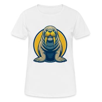 Walrus Kawaii Maskottchen Cartoon Clipart Logo Abzeichen - Frauen T-Shirt atmungsaktiv - Weiß - Vorne - AI Model Female 172 dark (172cm)