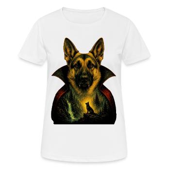 German Shepherd Halloween Vampire Costume - Women's Breathable T-Shirt - white - Front - AI Model Female 172 dark (172cm)