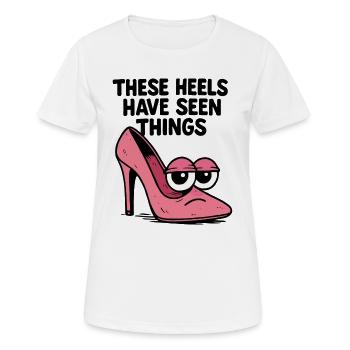 These heels have seen things | Comic High Heels - Frauen T-Shirt atmungsaktiv - Weiß - Vorne - AI Model Female 172 dark (172cm)
