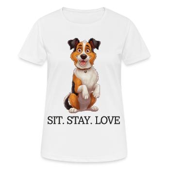 Sit Stay Love Tri-Colour Border Collie Dog Merch - Frauen T-Shirt atmungsaktiv - Weiß - Vorne - AI Model Female 172 dark (172cm)