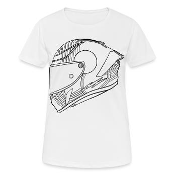 Schwarz Helm - Visier  - Frauen T-Shirt atmungsaktiv - Weiß - Vorne - AI Model Female 172 dark (172cm)