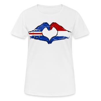 Mains du drapeau du Cap-Vert en forme de cœur utilisées - T-shirt respirant Femme - blanc - Devant - AI Model Female 172 dark (172cm)