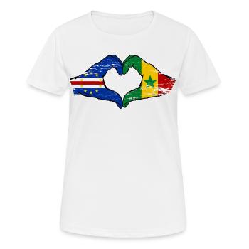 Mains du drapeau du Sénégal du Cap-Vert en forme de cœur utilisées - T-shirt respirant Femme - blanc - Devant - AI Model Female 172 dark (172cm)