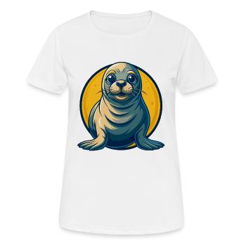 Mascotte de Seal Kawaii Personnage de dessin animé Logo clipart - T-shirt respirant Femme - blanc - Devant - AI Model Female 172 dark (172cm)