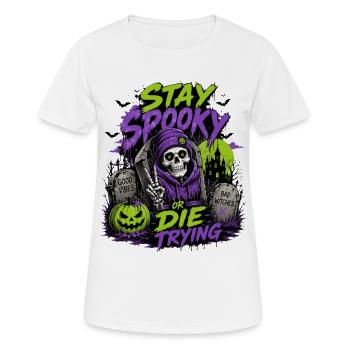 Stay Spooky or Die Trying – Halloween Skull - Women's Breathable T-Shirt - white - Front - AI Model Female 172 dark (172cm)