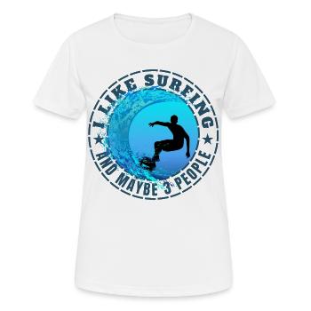 J’AIME LE SURF ET PEUT-ÊTRE TROIS PERSONNES - T-shirt respirant Femme - blanc - Devant - AI Model Female 172 dark (172cm)