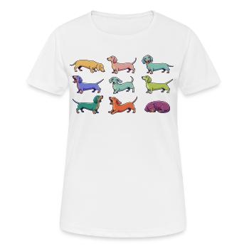 Teckels colorés : Dachshund drôle de chiens de bande dessinée - T-shirt respirant Femme - blanc - Devant - AI Model Female 172 dark (172cm)