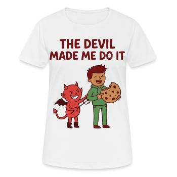 Der Teufel hat mich dazu gebracht – lustiges Keks-T-Shirt - Frauen T-Shirt atmungsaktiv - Weiß - Vorne - AI Model Female 172 dark (172cm)