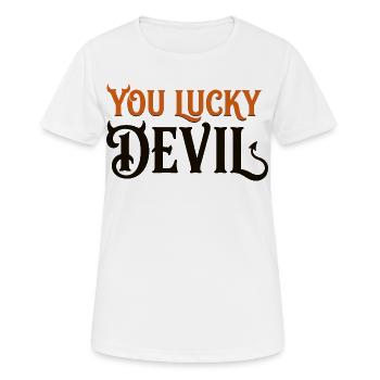 Du Glücklicher Teufel – Lustiges Teufels-Halloween-T-Shirt - Frauen T-Shirt atmungsaktiv - Weiß - Vorne - AI Model Female 172 dark (172cm)