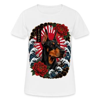 Dobermann im japanischen Irezumi Tattoo Stil - Frauen T-Shirt atmungsaktiv - Weiß - Vorne - AI Model Female 172 dark (172cm)