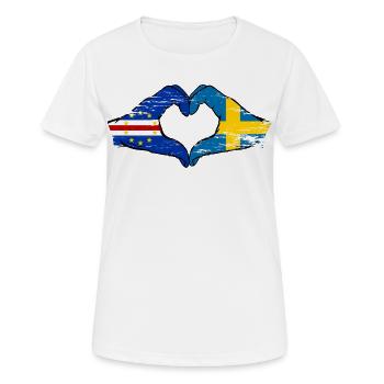Kap Verde Schweden Flagge Hände Herzform used - Frauen T-Shirt atmungsaktiv - Weiß - Vorne - AI Model Female 172 dark (172cm)