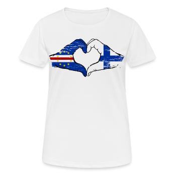 Kap Verde Finnland Flagge Hände Herzform used - Frauen T-Shirt atmungsaktiv - Weiß - Vorne - AI Model Female 172 dark (172cm)