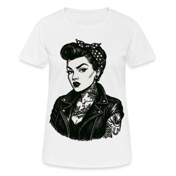 Veste en cuir de Pin-Up rebelle des années 50 - T-shirt respirant Femme - blanc - Devant - AI Model Female 172 dark (172cm)