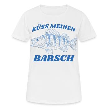Küss meinen Barsch Vintage Retro lustiger Angler - Frauen T-Shirt atmungsaktiv - Weiß - Vorne - AI Model Female 172 dark (172cm)