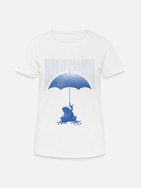 Frosch mit Regenschirm im Regen - Frauen T-Shirt atmungsaktiv - Weiß