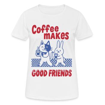 Le café fait de bons amis – chats et lapins - T-shirt respirant Femme - blanc - Devant - AI Model Female 172 dark (172cm)