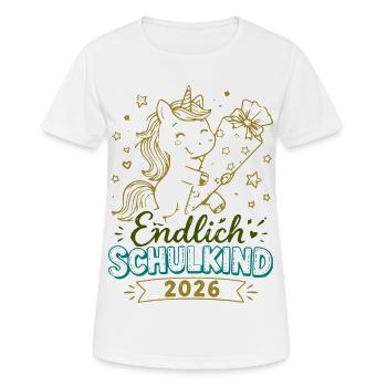 Endlich Schulkind 2026 Unicorn - Frauen T-Shirt atmungsaktiv - Weiß - Vorne - AI Model Female 172 dark (172cm)