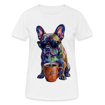 Coole Französische Bulldogge mit Kaffee - Frauen T-Shirt atmungsaktiv - Weiß - Vorne - AI Model Female 172 dark (172cm)