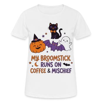 Mein Besen läuft auf Kaffee – lustiges Halloween - Frauen T-Shirt atmungsaktiv - Weiß - Vorne - AI Model Female 172 dark (172cm)