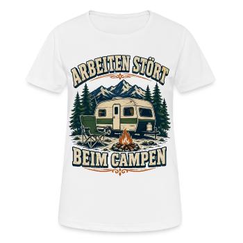 Arbeiten stört beim Campen – Bergcamping - Frauen T-Shirt atmungsaktiv - Weiß - Vorne - AI Model Female 172 dark (172cm)