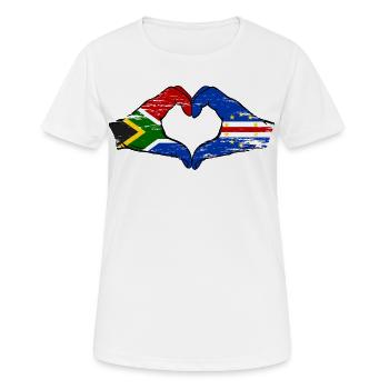 Cape Verde South Africa Flag Hands Heart Shape Used - Women's Breathable T-Shirt - white - Front - AI Model Female 172 dark (172cm)