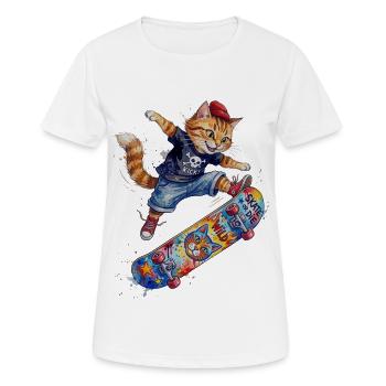 Coole Skater Katze auf Skateboard-Aquarell Design - Frauen T-Shirt atmungsaktiv - Weiß - Vorne - AI Model Female 172 dark (172cm)