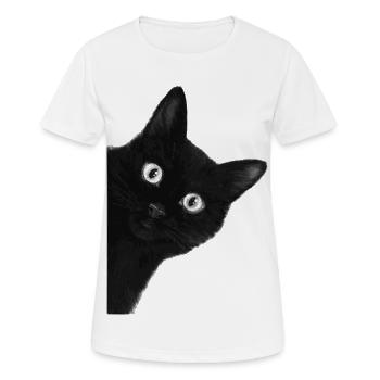 Wackeläugige schwarze Katze - Frauen T-Shirt atmungsaktiv - Weiß - Vorne - AI Model Female 172 dark (172cm)