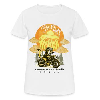 Café & Bar Tirkku – Goldwiesel auf dem Fahrrad - Frauen T-Shirt atmungsaktiv - Weiß - Vorne - AI Model Female 172 dark (172cm)