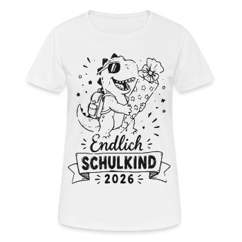 Endlich Schulkind 2026 Dino mit Blumen - Frauen T-Shirt atmungsaktiv - Weiß - Vorne - AI Model Female 172 dark (172cm)