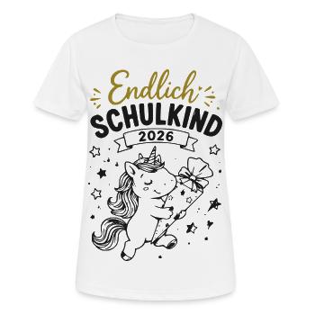 Endlich Einschulung 2026 Einhorn Geschenk - Frauen T-Shirt atmungsaktiv - Weiß - Vorne - AI Model Female 172 dark (172cm)