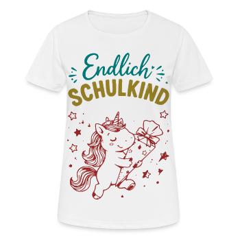 Endlich Schulkind Unicornenfreude - Frauen T-Shirt atmungsaktiv - Weiß - Vorne - AI Model Female 172 dark (172cm)