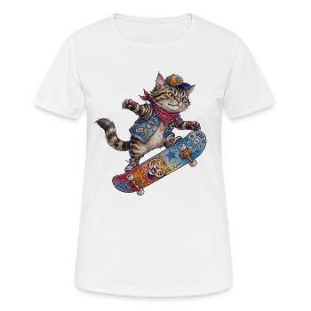 Coole Skater Katze Skateboard Design - Frauen T-Shirt atmungsaktiv - Weiß - Vorne - AI Model Female 172 dark (172cm)