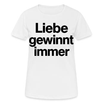 Liebe gewinnt immer Schriftzug Motiv CSD LGBTQ - Frauen T-Shirt atmungsaktiv - Weiß - Vorne - AI Model Female 172 dark (172cm)
