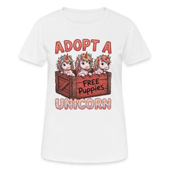 Adopt A Unicorn – Lustiges Einhorn Design - Frauen T-Shirt atmungsaktiv - Weiß - Vorne - AI Model Female 172 dark (172cm)