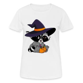 Snuggles der Waschbär mit Halloweensüßigkeiten - Frauen T-Shirt atmungsaktiv - Weiß - Vorne - AI Model Female 172 dark (172cm)