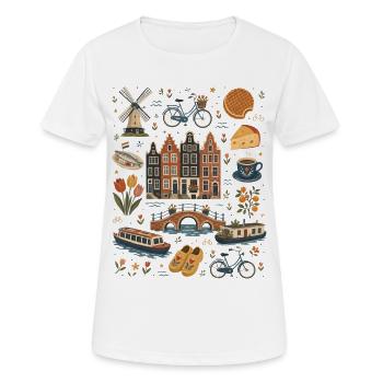Pays-Bas | Canaux, tulipes et vélos - T-shirt respirant Femme - blanc - Devant - AI Model Female 172 dark (172cm)