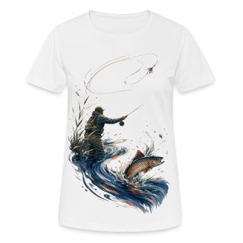 Fischer in Aktion: Aquarelllachs - Frauen T-Shirt atmungsaktiv - Weiß - Vorne - AI Model Female 172 dark (172cm)