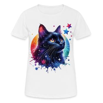 Schwarze Katze Motiv - Frauen T-Shirt atmungsaktiv - Weiß - Vorne - AI Model Female 172 dark (172cm)