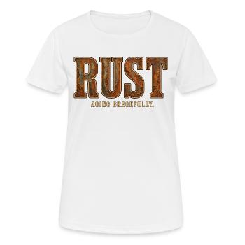 ROST – Anmutig altern | Ein lustiges Wortspiel mit starz - Frauen T-Shirt atmungsaktiv - Weiß - Vorne - AI Model Female 172 dark (172cm)