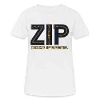 ZIP – Umarme alles | Ein Wortspiel mit einem Schloss - Frauen T-Shirt atmungsaktiv - Weiß - Vorne - AI Model Female 172 dark (172cm)
