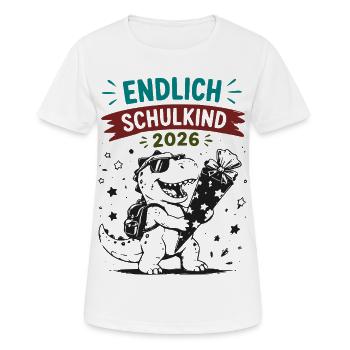 Endlich Schulkind 2026 Dino - Frauen T-Shirt atmungsaktiv - Weiß - Vorne - AI Model Female 172 dark (172cm)