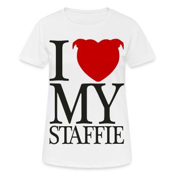 J'aime mon staffie avec tête de coeur - 008b - T-shirt respirant Femme - blanc - Devant - AI Model Female 172 dark (172cm)