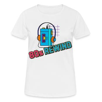 80er-Jahre-Rewind-Kassetten-Kopfhörer - Frauen T-Shirt atmungsaktiv - Weiß - Vorne - AI Model Female 172 dark (172cm)