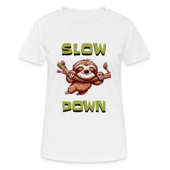 Faultier Shirt – Slow Down - Frauen T-Shirt atmungsaktiv - Weiß - Vorne - AI Model Female 172 dark (172cm)