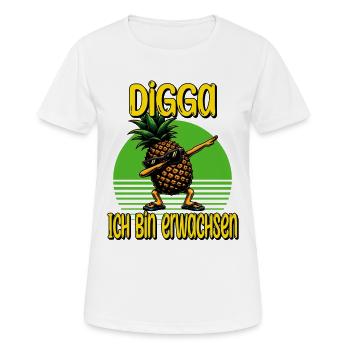 Lustiges Shirt – Digga Ich Bin Erwachsen - Frauen T-Shirt atmungsaktiv - Weiß - Vorne - AI Model Female 172 dark (172cm)